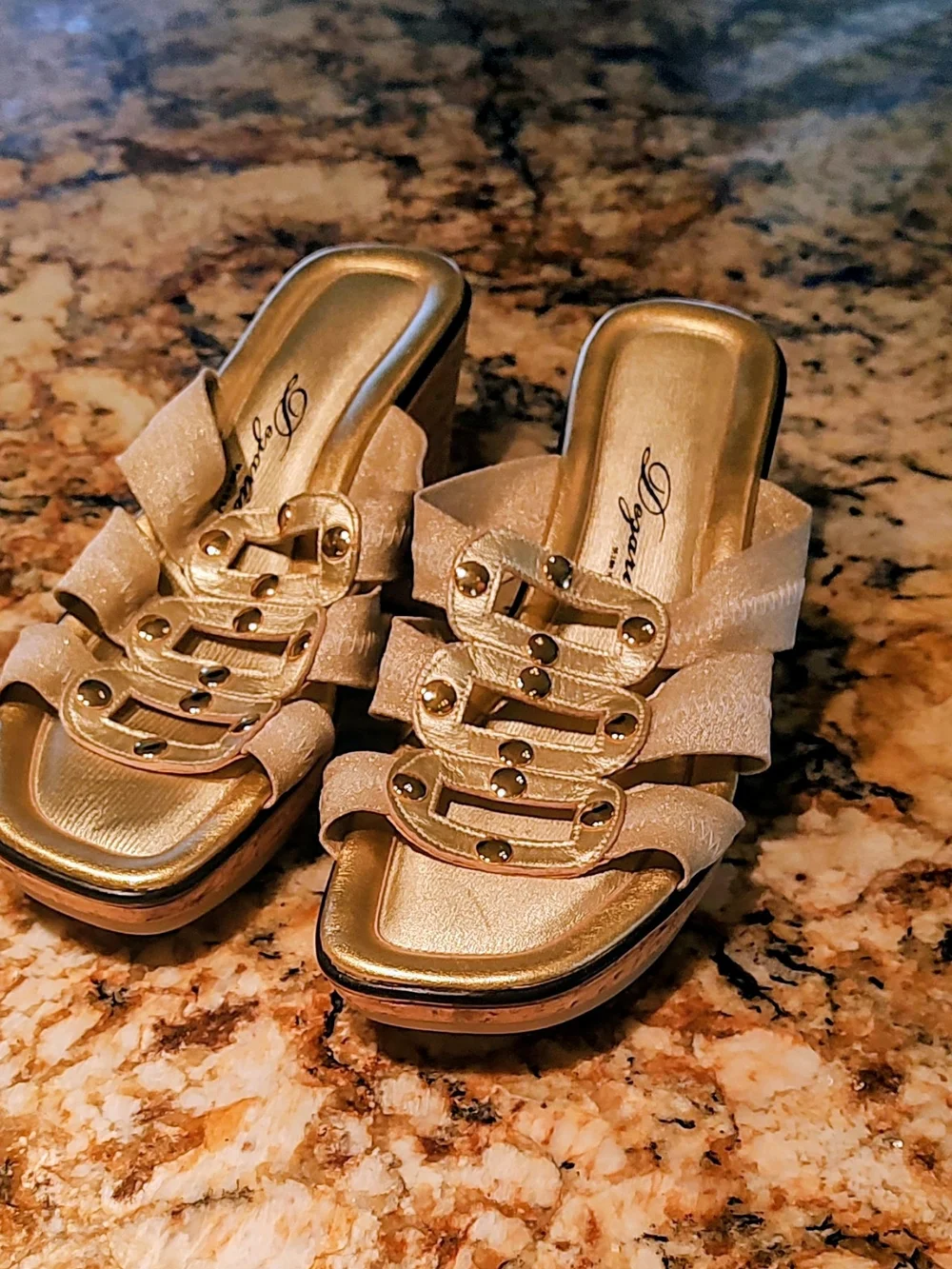 Dezario Gold Wedge Sandals